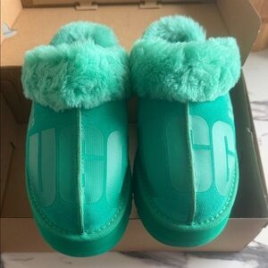 UGG Teal Fuzzy Slippers